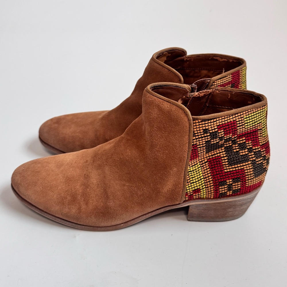 Sam Edelman Putnam Bootie Saddle Aztec ankle Suede boot Stacked heel Size 8.5